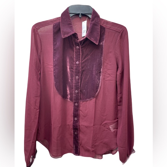 ❤️ GAP CLASSIC PERFECT SHEER BURGUNDY HOLIDAY SHIRT SIZE XXS NEW - Picture 1 of 4